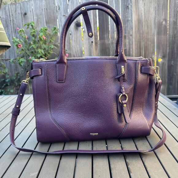 Tumi Handbags - Tumi Women's Purple Leather Laptop Briefcase | Gold Hardware